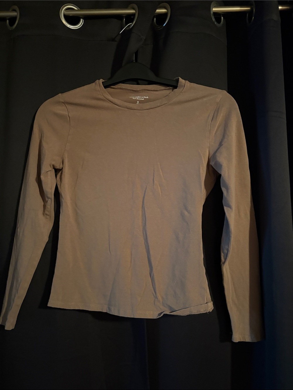 Abercrombie & Fitch Long Sleeve Crewneck Top in Taupe